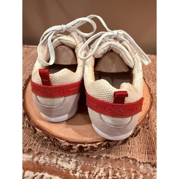 COACH MYLA 1941 SNEAKERS Womens 9M Suede Pink Leather & Beige White Mesh Sleek - Picture 10 of 16